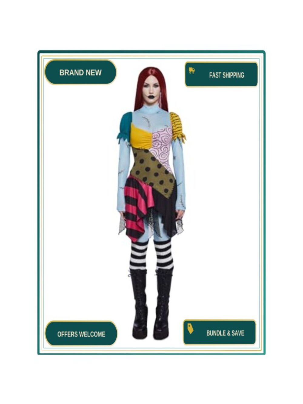 Ragdoll Halloween Costume Knit Dress Bodysuit Socks Patchwork